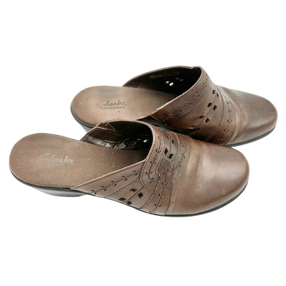 Clarks Bendables Clogs Social Ball 11M Brown Leather - Picture 4 of 8